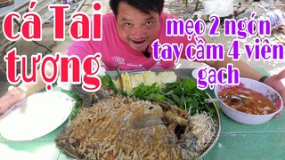 Thử thách ăn cá Tại Tượng chiên Chà bá và mẹo cầm 4 cục gạch ống đứng khỏi mặt đất bằng 2 ngón tay.