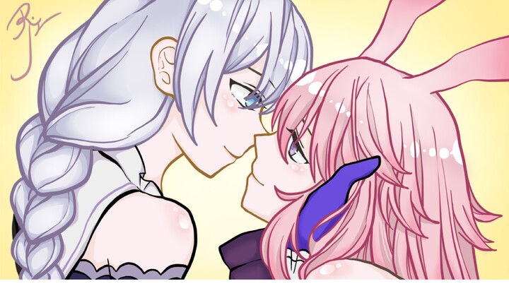 [ลายมือ Honkai Impact 3] น้ำลายจากการจูบระหว่าง Kallen และ Yae Sakura
