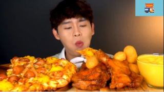 Mukbang pizza phomai và đùi gà #anngon