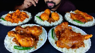 SPICY MUTTON CURRY, CHICKEN LEG PIECE, EGG CURRY, BIG FISH CURRY, PRAWN CURRY and RICE ASMR MUKBANG|