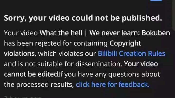 I guess i cant make any more vids\_(ツ)_/My content is mostly anime clips and they got copywrited now