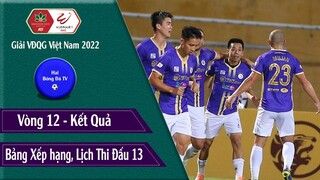 BẢNG XẾP HẠNG, KẾT QUẢ VÒNG 12 V.LEAGUE 2022 I LỊCH THI ĐẤU VÒNG 13 V.LEAGUE 2022