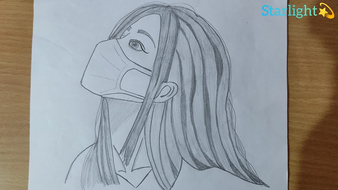 Easy mask girl drawing / beautiful girl drawing / Easy way to draw ...