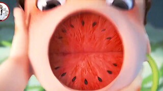 The naughty kid ate watermelon without spitting out the seeds. When he woke up, he found a watermelo