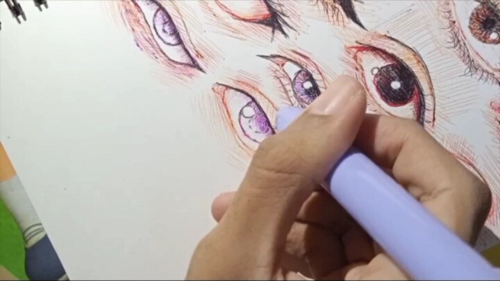 gambar mata anime menggunakan pulpen 6 warna