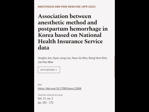 Association between anesthetic method and postpartum hemorrhage in Korea based on Nat... | RTCL.TV