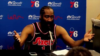 James Harden (29 Pts triple-double) postgame interview as 76ers dominate Knicks 125-109