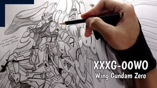 Gundam Wing Zero XXXG-00WO Drawing mechanical anime pencil drawing pen tradisional techniques