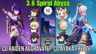 C0 Raiden Aggravate - C0 Ayaka Freeze | Genshin Impact Spiral Abyss 3.6 Floor 12 9 Stars