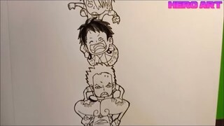 DRAWING ONE PIECE Vẽ One Piece chibi với 2 màu trắng và đen