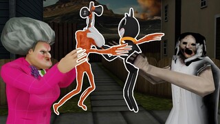 Baby Siren Head team up with Scary Teacher vs Cartoon Cat, Granny | Crossover Animation
