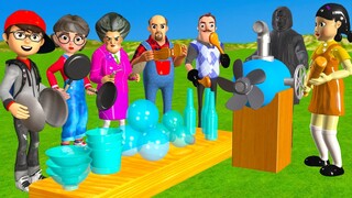 Scary Teacher 3D vs Squid Game Throw Bottle Glass 3 Times Challenge Nick and Tani vs 3 Neighbor Fun