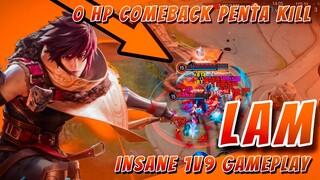 Lam Insane 1v9 Gameplay | 0 HP Comeback | Best Build | Honor of Kings | HoK