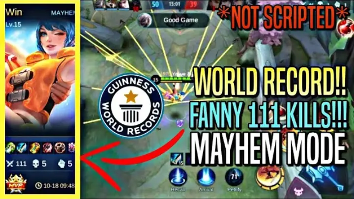 WORLD RECORD!! Fanny 111 KILLS  in MAYHEM MODE!! | Mobile Legends