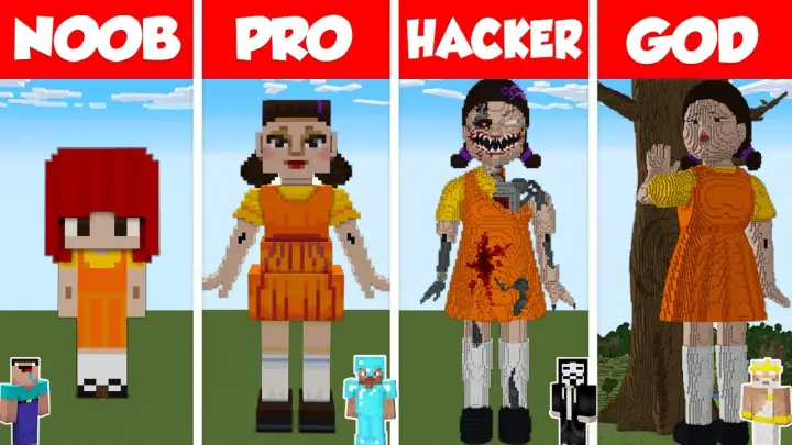 Minecraft SQUID GAME DOLL BUILD CHALLENGE - NOOB vs PRO vs HACKER vs GOD / Animation