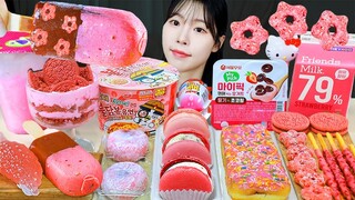 ASMR MUKBANG| 편의점 핑크 디저트 딸기 아이스크림 마카롱 젤리 먹방 & 레시피 DESSERT ICE CREAM MACARONS EATING