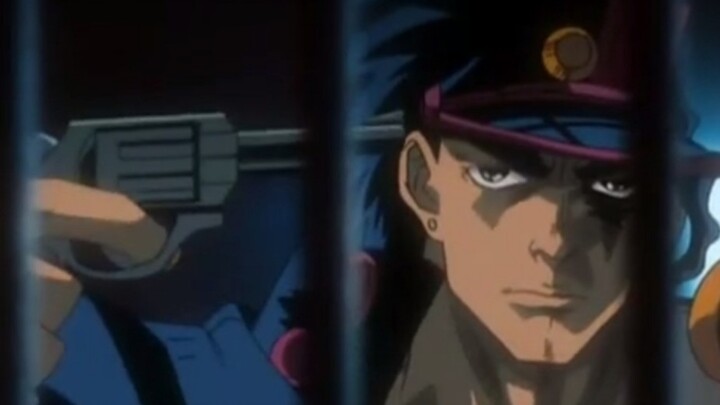 Adegan terkenal dimana Jotaro menembakkan pistol di JoJo versi lama