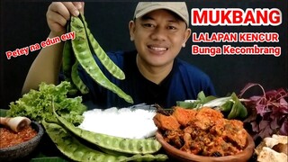 MAKAN LALAPAN MENTAH PETAI IKAN ASIN BAYAM MERAH KENCUR ATI AMPELA PEDAS SAMBAL KECOMBRANG  #mukbang