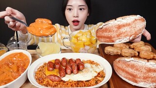 SUB)매콤한 소세지 김치볶음밥에 로제떡볶이 먹방! 생크림와플 붕어빵 망고빙수까지 디저트 꿀조합 리얼사운드 Rose Tteokbokki Dessert Mukbang Asmr