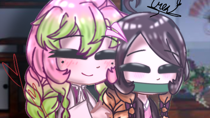 Mitsuri braiding nezukos hair♡ [gacha] (Created by me) ℂ𝕒𝕜𝕖𝕪Ⓐⓡⓣ🄲🅁🄾🄽