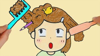 [Stop-motion animation] Can you get a new hairstyle at home? The curly-haired girl turns black and s