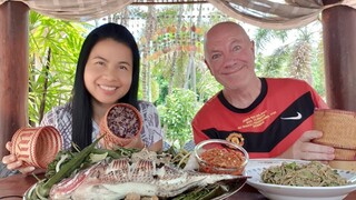 ซุปหน่อไม้ นึ่งปลาตัวใหญ่แจ่วน้ำพริก ฝรั่งเกือบเลียชาม Yummy Spicy Bamboo Salad Steamed Fish