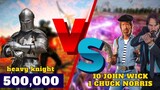 WHO WILL WIN? EPIC BATTLE OF X500 HEAVY KNIGHTS VS 1 CHUCK NORRIS AND 10 JOHN WICK! UEBS 2