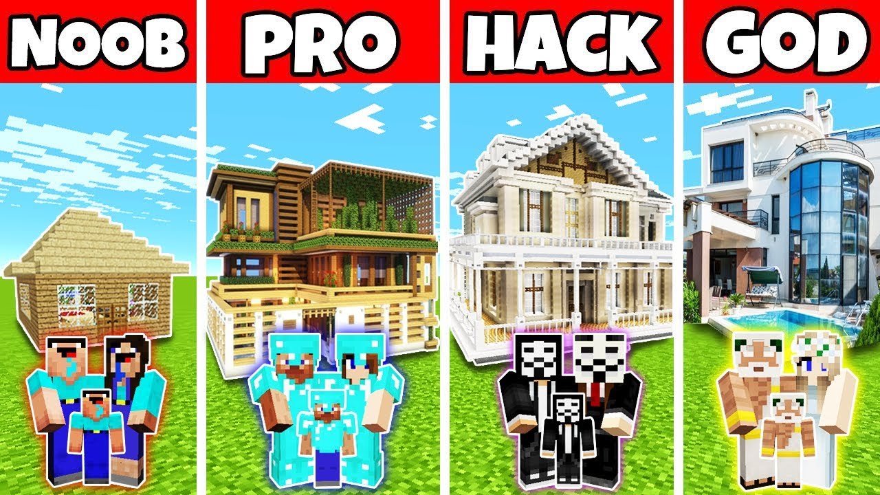 Minecraft NOOB vs PRO vs HACKER: AMONG US HOUSE BUILD CHALLENGE in