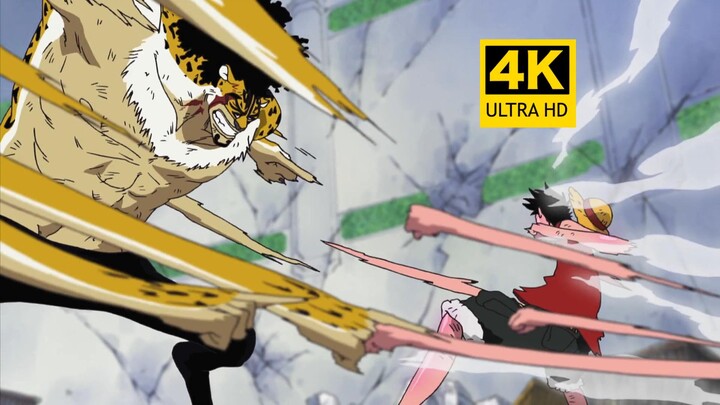 [4K Ultra HD] Luffy vs. Lucci, Robin rescue battle on Judicial Island, Gear 2 steam burns through th