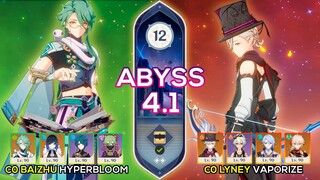 C0 Baizhu Hyperbloom & C0 Lyney Vaporize I Spiral Abyss 4.1 Floor 12 9 stars Genshin Impact