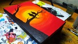 Cara melukis burung hantu dan sunset | Owl At Sunset Acrylic Painting