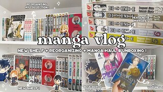 🌼 manga vlog | reorganizing my manga collection | new shelf + manga haul and unboxing 💫