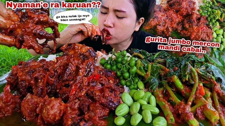 SEJUTA NIKMAT⁉️ GURITA SAMBAL MERCON BATANG PEPAYA PEDAS MANIS LALAPAN PETE MENTAH LEUNCA