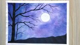 [Màu nước cho người mới bắt đầu] Moonlight in the forest cách vẽ màu nước siêu đơn giản cho người mớ