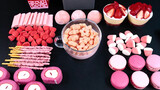 Real Eating without Talking | Strawberry Tiramisu & Strawberry Macaron & Strawberry Cake & Strawberry Sugar & Strawberry Rice Cake