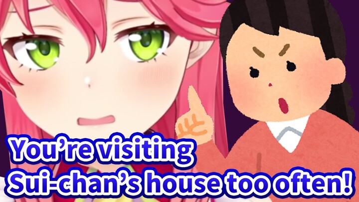 Miko got scolded by her mom because she's visiting Sui-chan's house too often [Hololive/Eng sub]