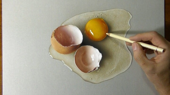 画了颗鸡蛋，结果用力太猛把鸡蛋戳破了