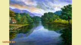 Melukis Pemandangan Alam Sekitar Sungai Dengan Akrilik / Time Lapse / Pemandangan Alam Yang Indah