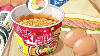 [Animation Mukbang] Một bữa ăn trong cửa hàng tiện lợi: bánh mì kẹp kimbap ramen vàng Hàn Quốc fooni