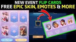 NEW FLIP CARD EVENT FREE EPIC SKINS, EMOTES AND AVATAR BORDER || MOBILE LEGENDS