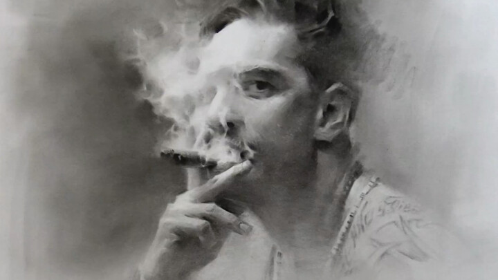 Proses sketsa lelaki merokok