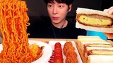 [Kuliner] [Mukbang] Samyang, Sosis, Sandwich Bacon, Sandwich Telur