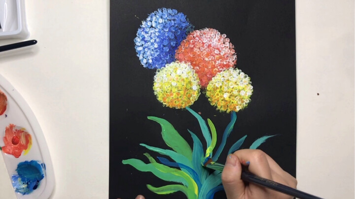 [Hydrangeas]Cotton bud drawing 