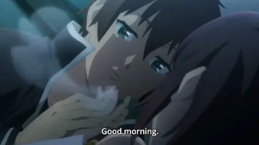Konosuba Movie _ Megumin clinging to Kazuma in their sleep
