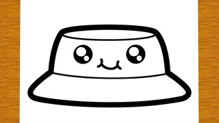 BELAJAR MELUKIS TOPI BUCKET COMEL | Lukisan yang senang