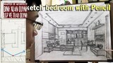 how to draw a simple Bedroom in one point perspective (vẽ phòng ngủ với 1 điểm tụ)