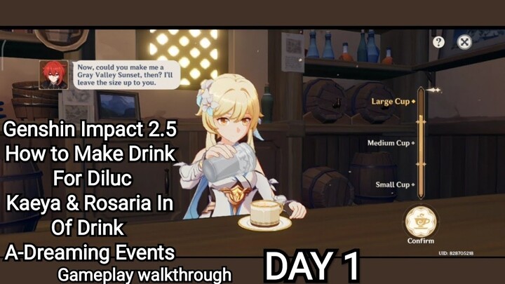 Genshin Impact - How to Make a Drink For Diluc, Kaeya & Rosaria in Of Drink A Dreaming Events Day 1