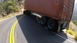 Leaning trailer close to falling down cliff in Malibu Hills