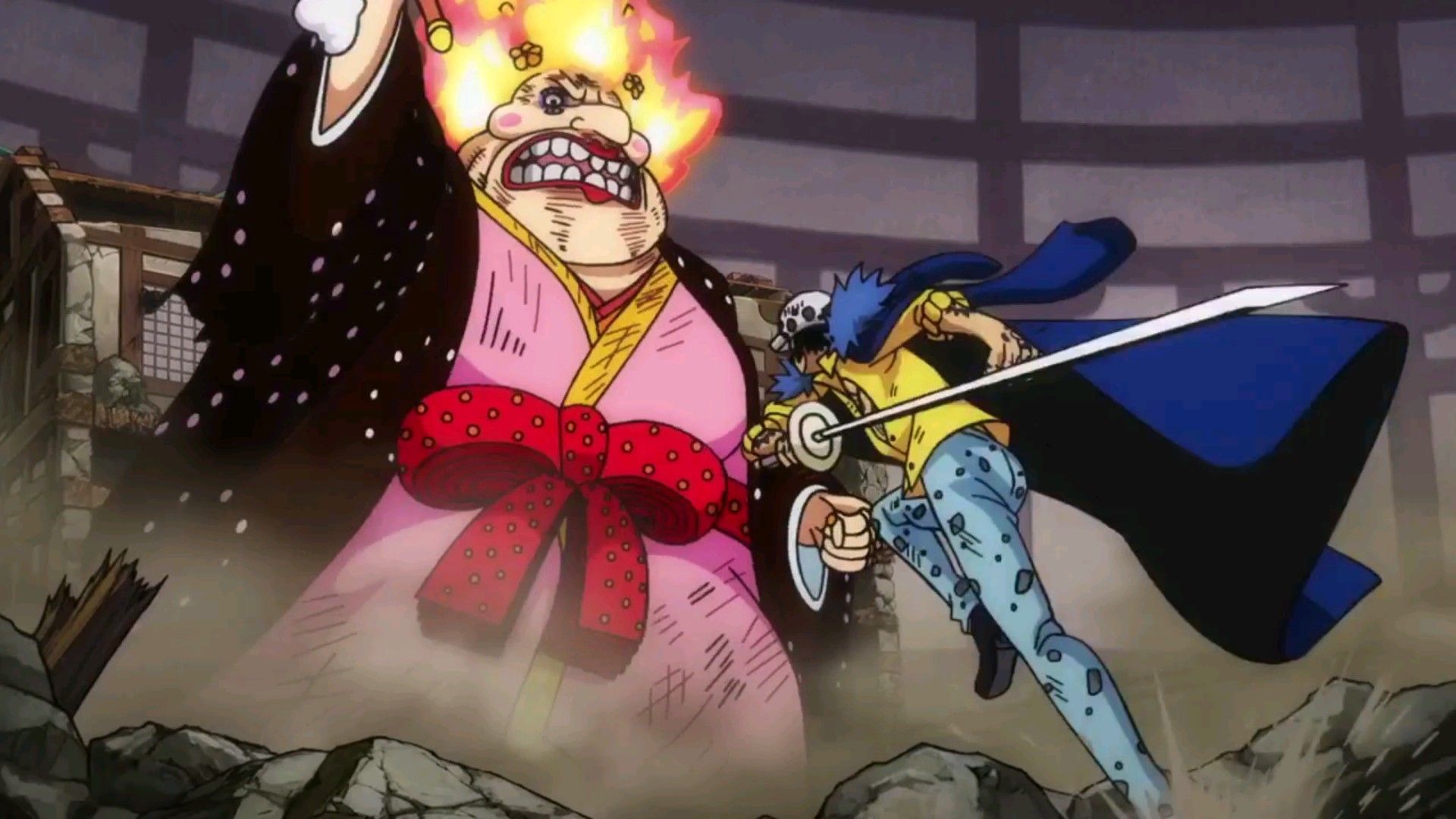 TRAFALGAR LAW e EUSTASS KID combinam ataques e derrubam BIG MOM ( One