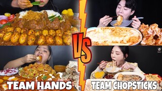 MUKBANGERS Eating Using HANDS Vs CHOPSTICKS🙀 👐🆚🥢